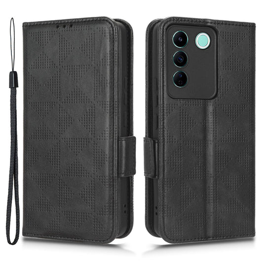 For vivo V27e 5G / S16e 5G Leather Phone Case Wallet Stand Imprinted Triangle Anti-drop Phone Cover