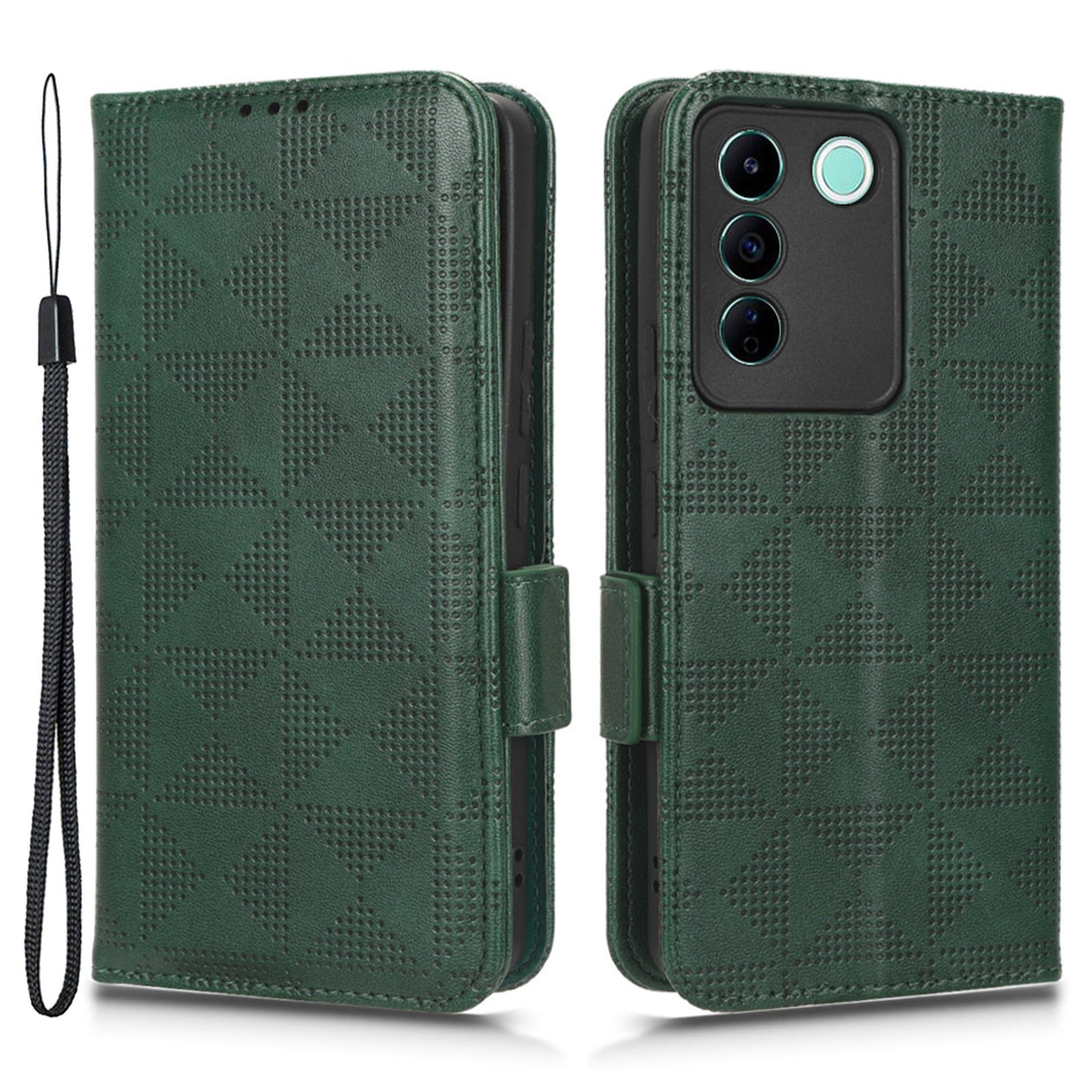 For vivo V27e 5G / S16e 5G Leather Phone Case Wallet Stand Imprinted Triangle Anti-drop Phone Cover
