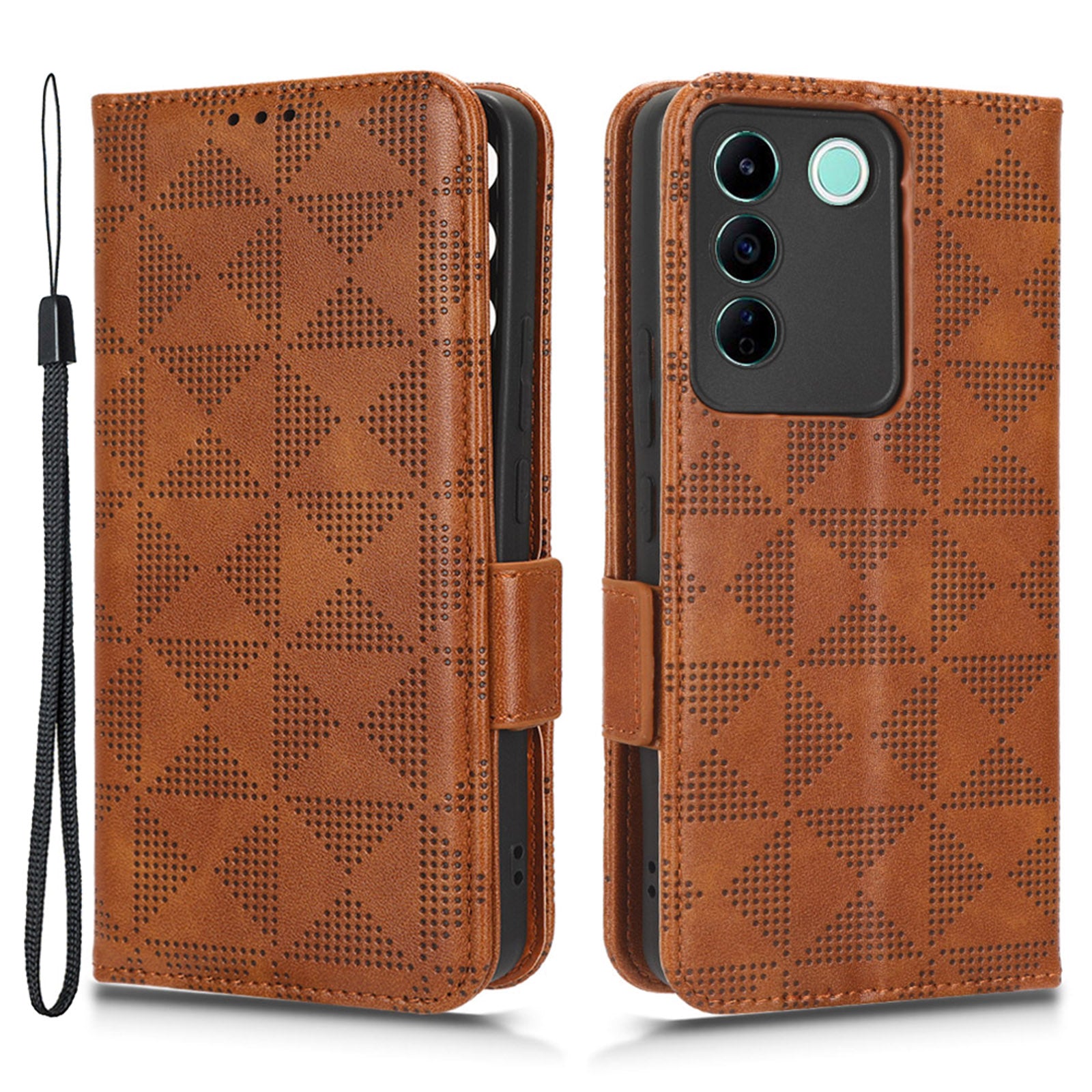 For vivo V27e 5G / S16e 5G Leather Phone Case Wallet Stand Imprinted Triangle Anti-drop Phone Cover