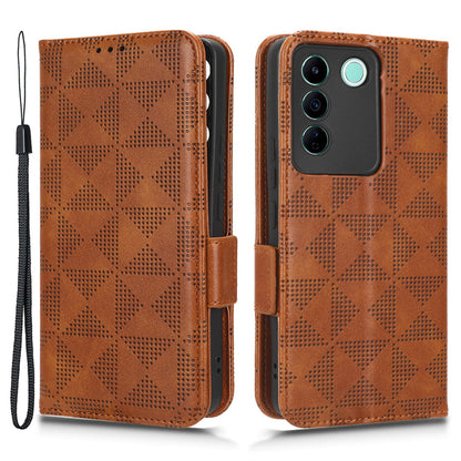 For vivo V27e 5G / S16e 5G Leather Phone Case Wallet Stand Imprinted Triangle Anti-drop Phone Cover