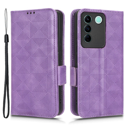 For vivo V27e 5G / S16e 5G Leather Phone Case Wallet Stand Imprinted Triangle Anti-drop Phone Cover