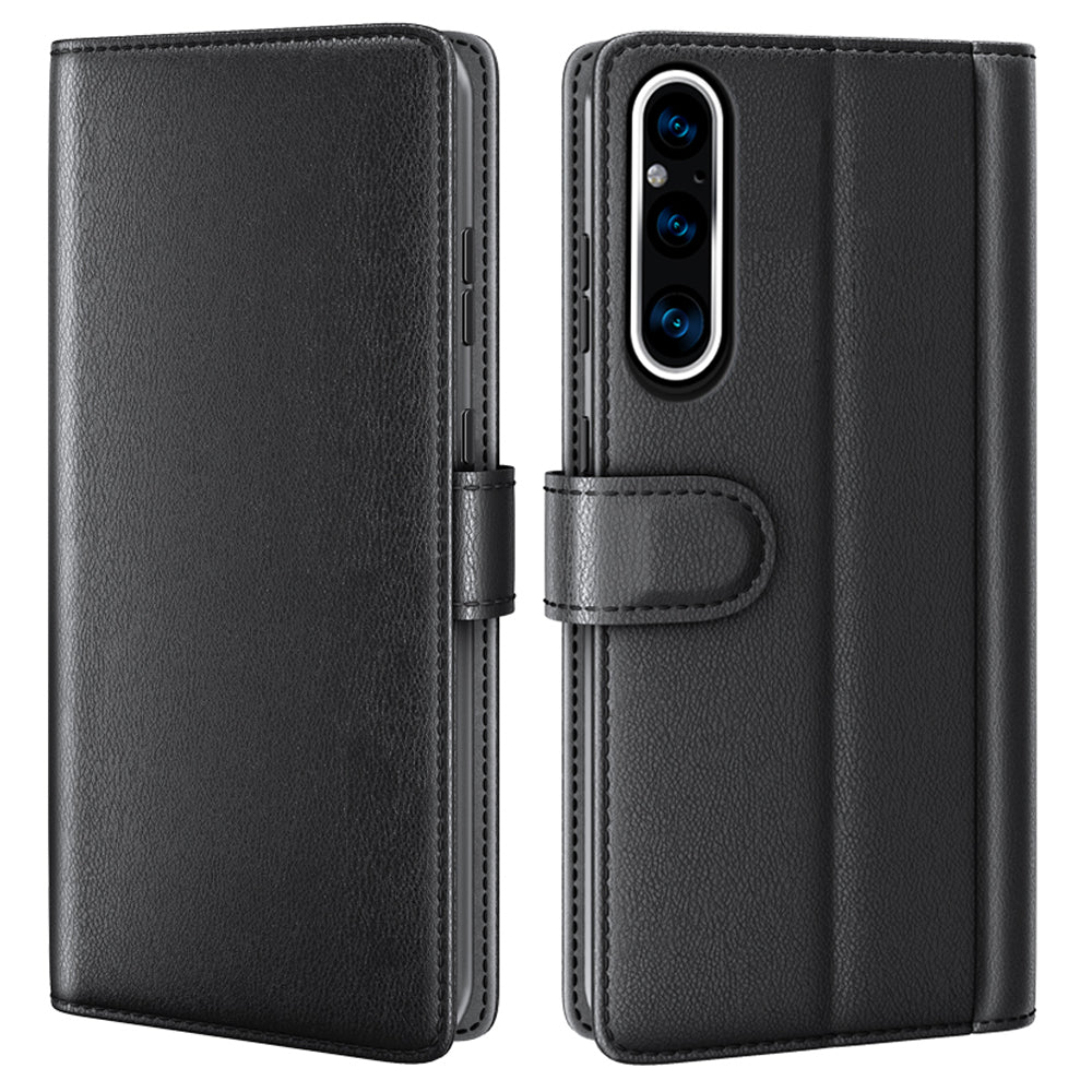 For Sony Xperia 1 V Phone Wallet Case Stand Genuine Split Leather Anti-drop Phone Cover