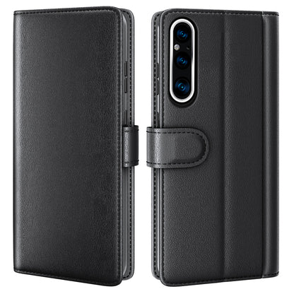For Sony Xperia 1 V Phone Wallet Case Stand Genuine Split Leather Anti-drop Phone Cover