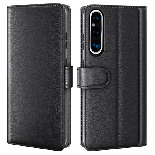 For Sony Xperia 1 V Phone Wallet Case Stand Genuine Split Leather Anti-drop Phone Cover