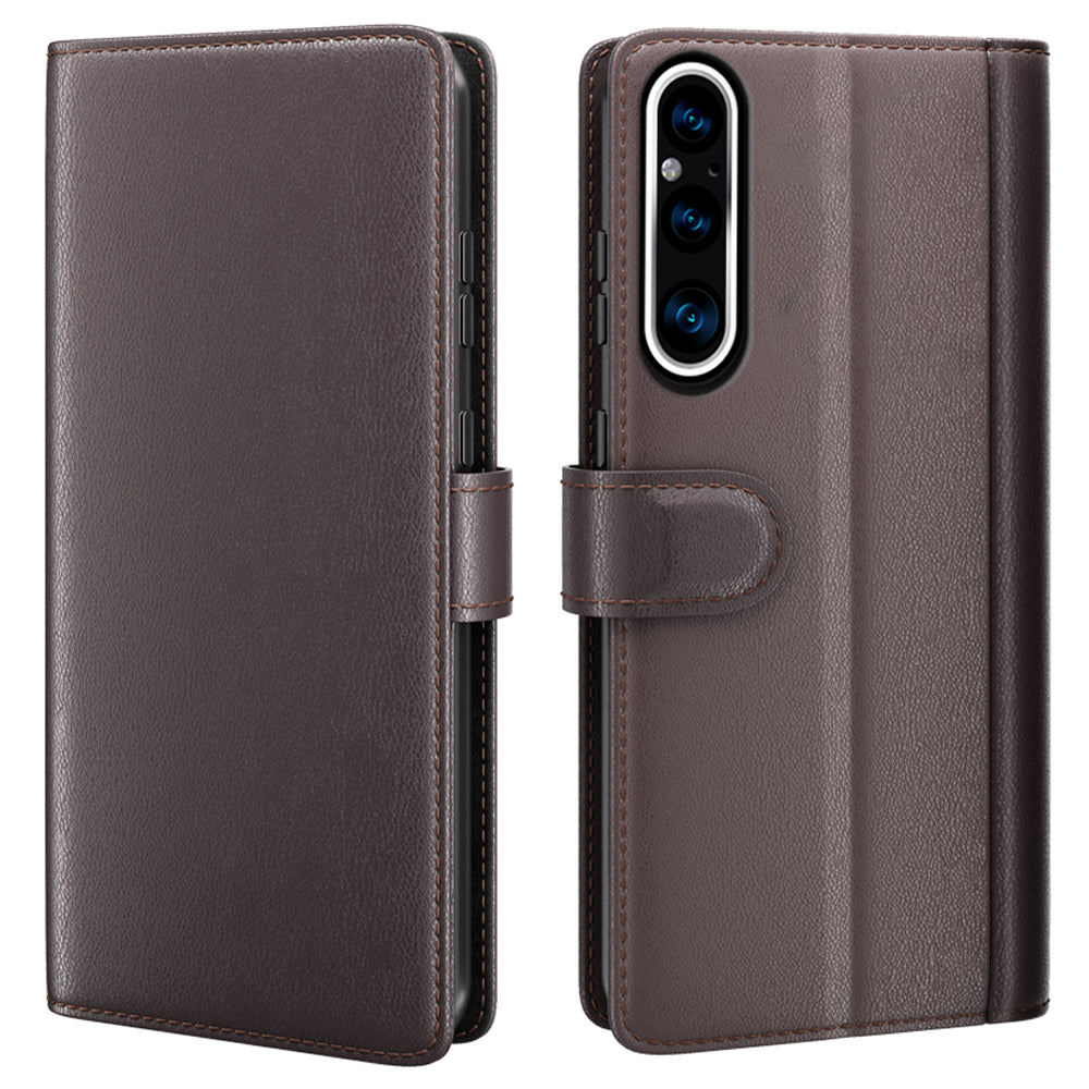 For Sony Xperia 1 V Phone Wallet Case Stand Genuine Split Leather Anti-drop Phone Cover