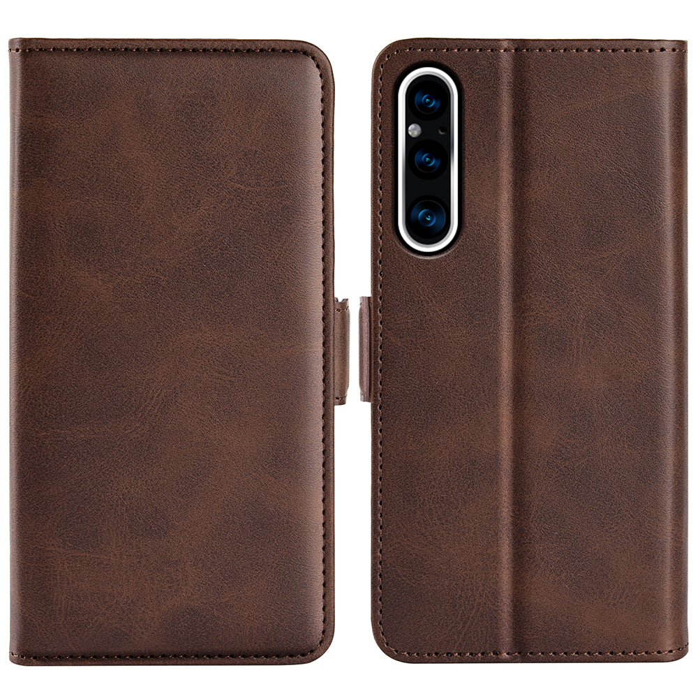 For Sony Xperia 1 V Leather Phone Stand Case Calf Texture Cell Phone Wallet Cover