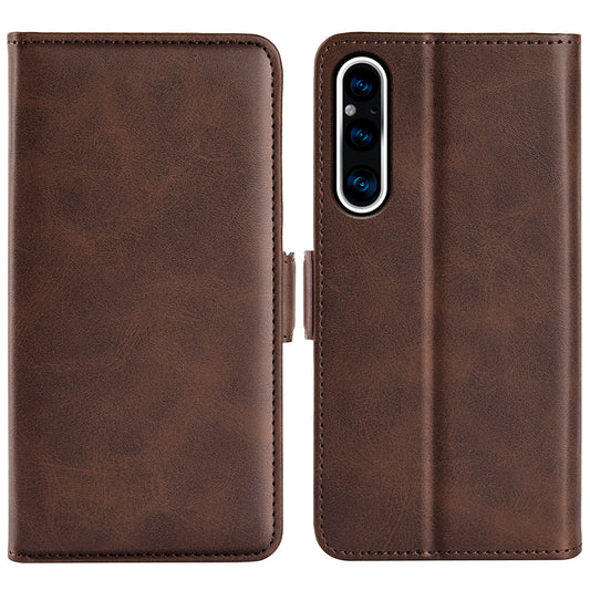 For Sony Xperia 1 V Leather Phone Stand Case Calf Texture Cell Phone Wallet Cover