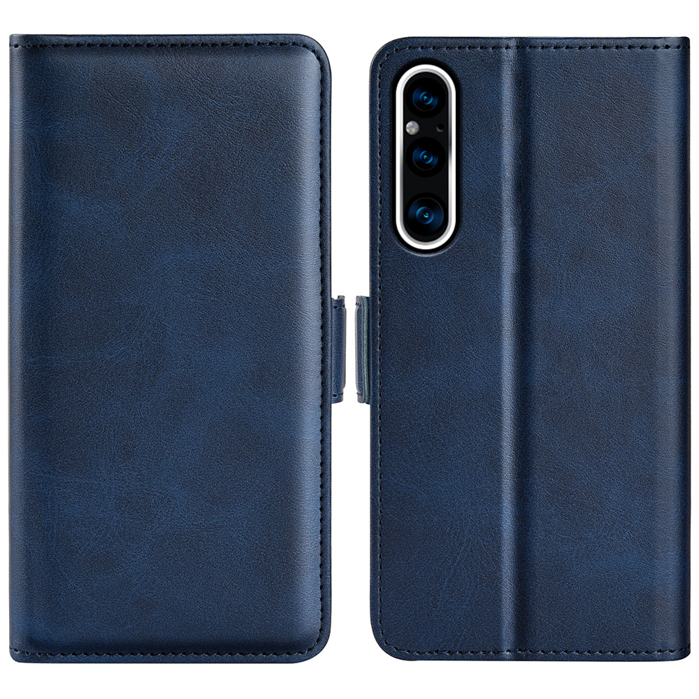 For Sony Xperia 1 V Leather Phone Stand Case Calf Texture Cell Phone Wallet Cover