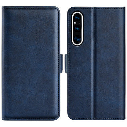 For Sony Xperia 1 V Leather Phone Stand Case Calf Texture Cell Phone Wallet Cover
