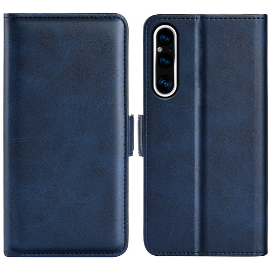 For Sony Xperia 1 V Leather Phone Stand Case Calf Texture Cell Phone Wallet Cover