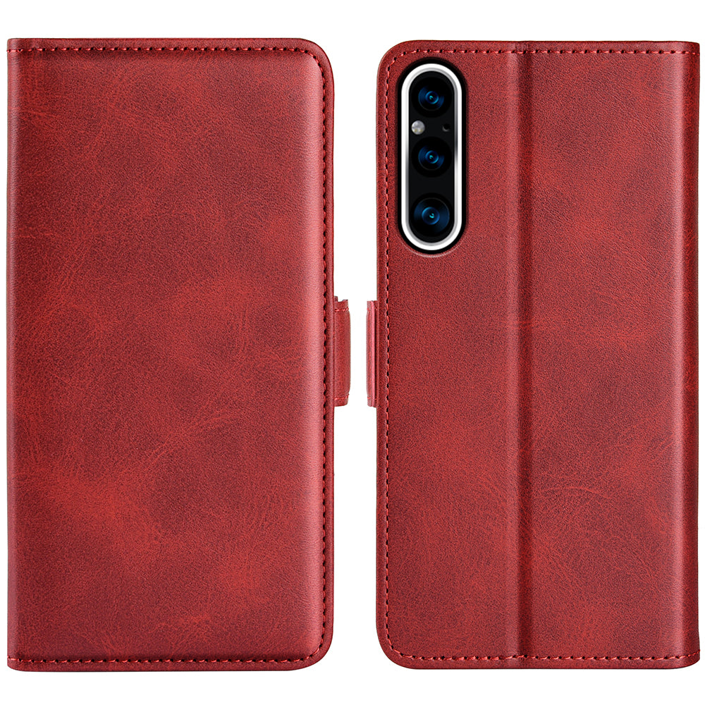 For Sony Xperia 1 V Leather Phone Stand Case Calf Texture Cell Phone Wallet Cover