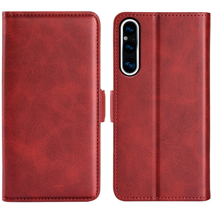 For Sony Xperia 1 V Leather Phone Stand Case Calf Texture Cell Phone Wallet Cover