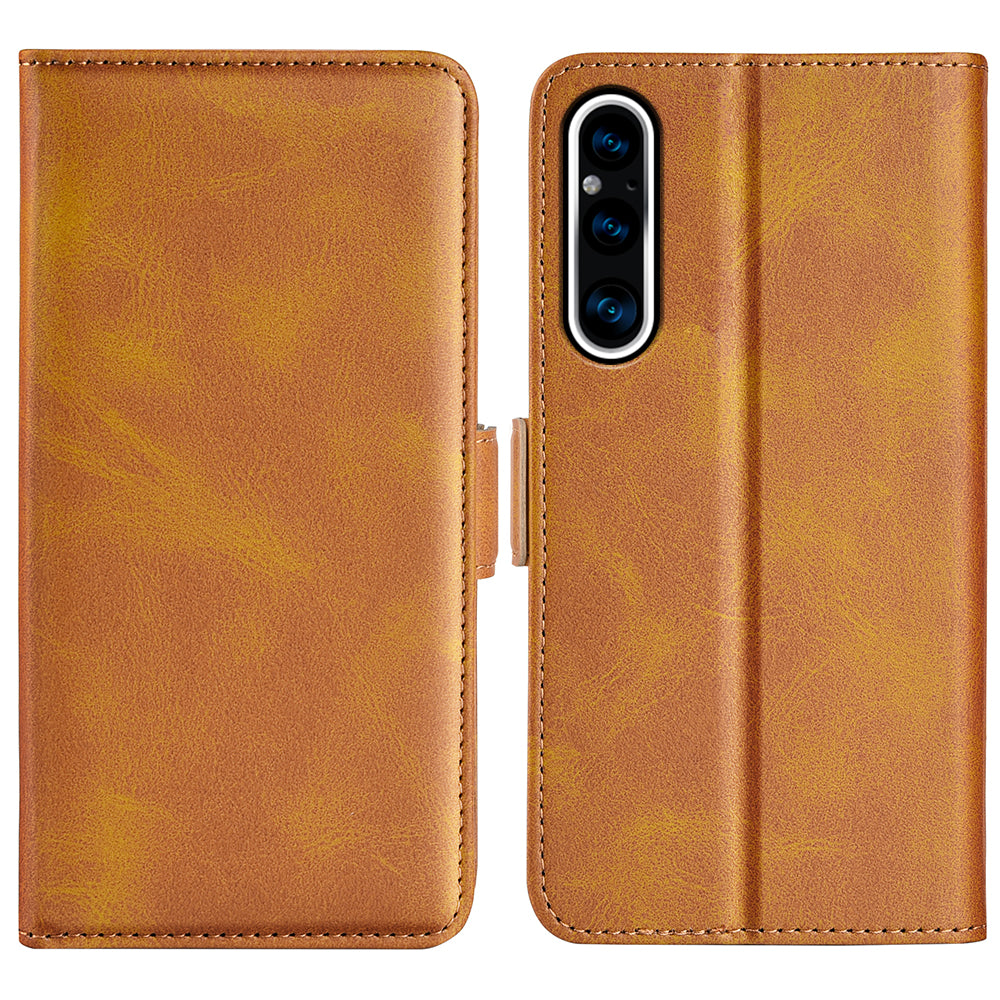 For Sony Xperia 1 V Leather Phone Stand Case Calf Texture Cell Phone Wallet Cover