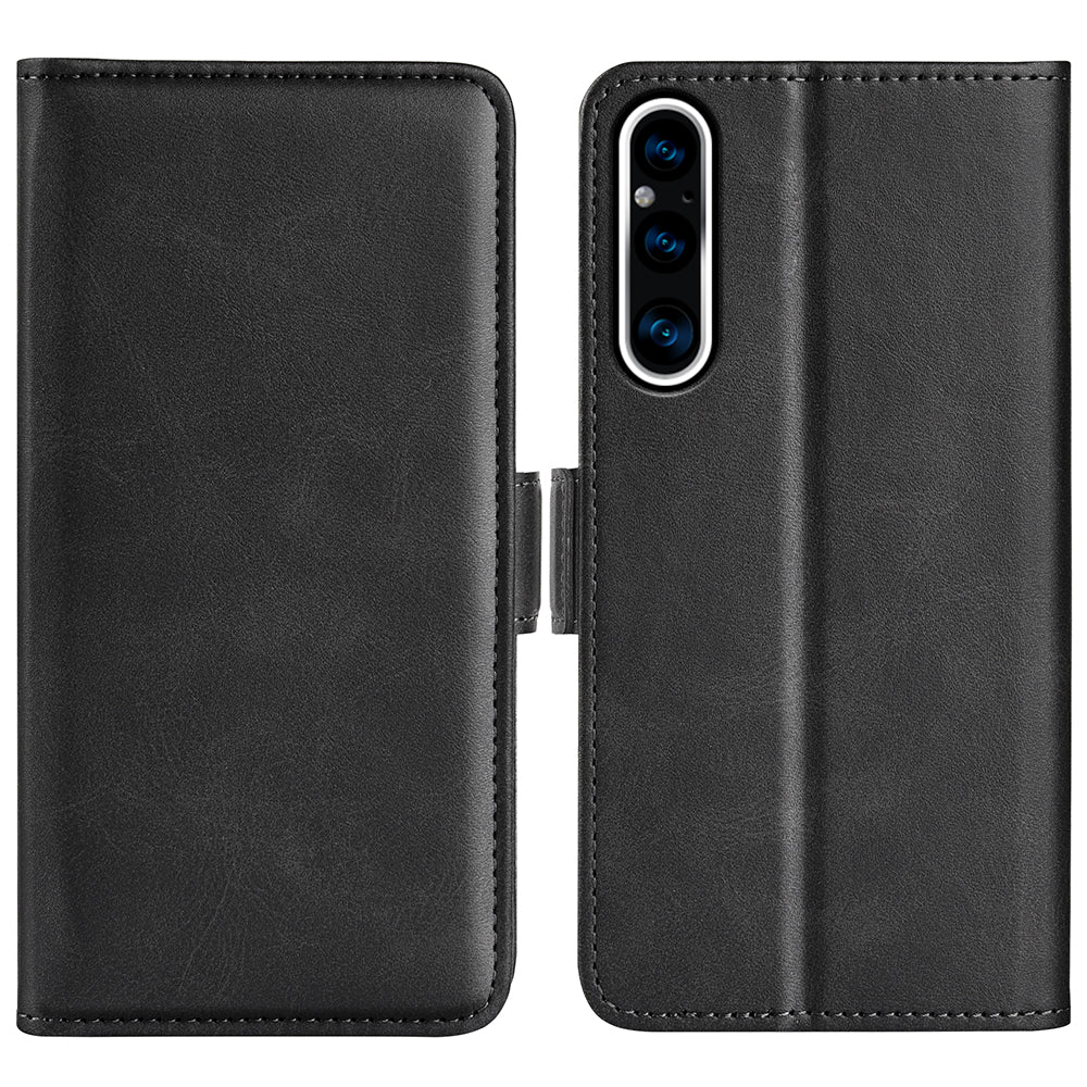 For Sony Xperia 1 V Leather Phone Stand Case Calf Texture Cell Phone Wallet Cover