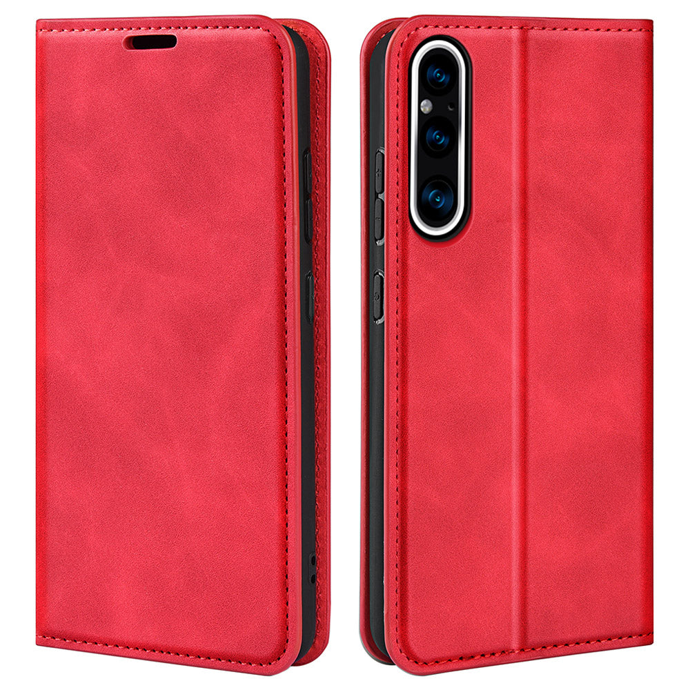 For Sony Xperia 1 V Skin-touch Leather Phone Case Stand Wallet Protective Phone Cover