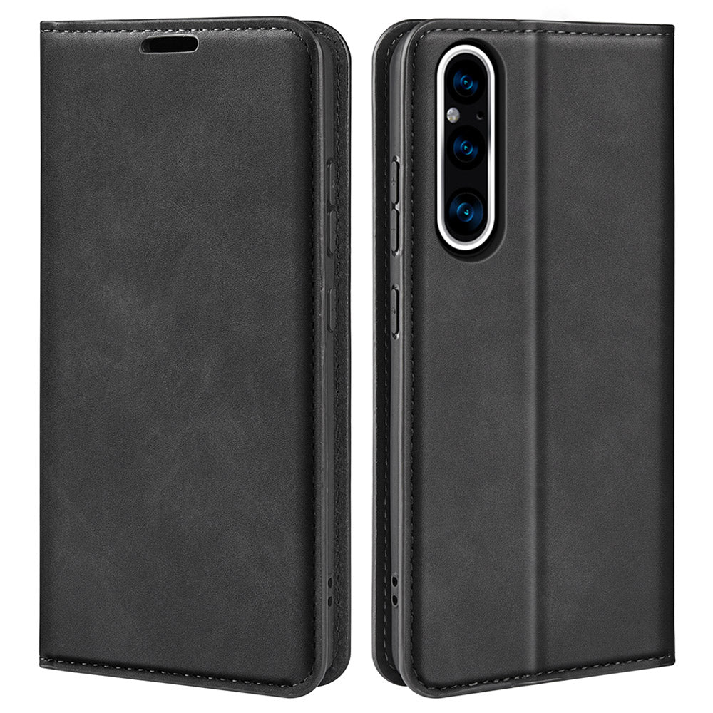 For Sony Xperia 1 V Skin-touch Leather Phone Case Stand Wallet Protective Phone Cover