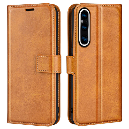 For Sony Xperia 1 V Wallet Cell Phone Case Calf Texture PU Leather Stand Phone Cover