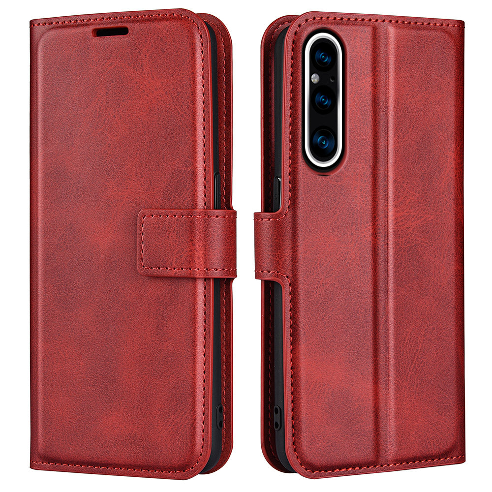 For Sony Xperia 1 V Wallet Cell Phone Case Calf Texture PU Leather Stand Phone Cover