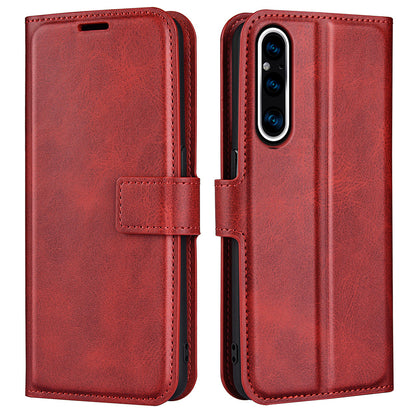 For Sony Xperia 1 V Wallet Cell Phone Case Calf Texture PU Leather Stand Phone Cover