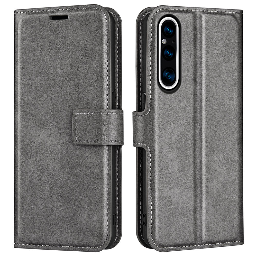 For Sony Xperia 1 V Wallet Cell Phone Case Calf Texture PU Leather Stand Phone Cover