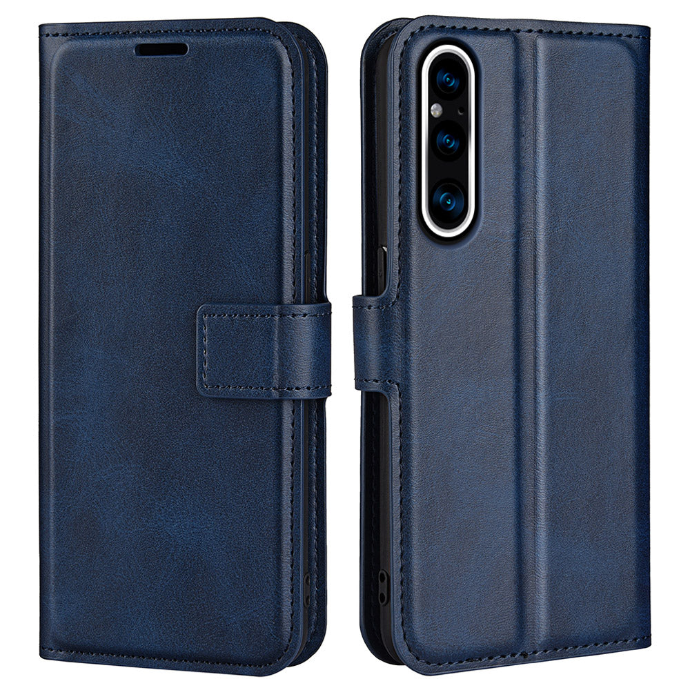 For Sony Xperia 1 V Wallet Cell Phone Case Calf Texture PU Leather Stand Phone Cover