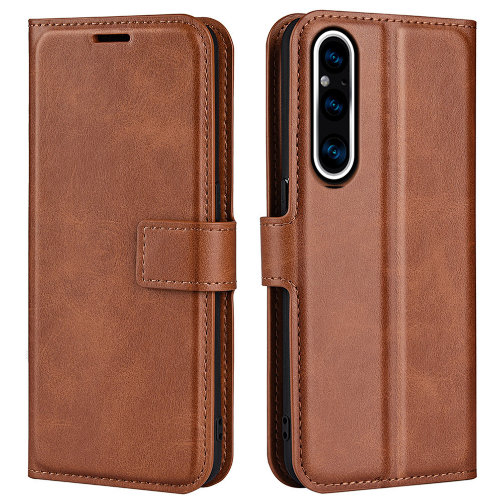 For Sony Xperia 1 V Wallet Cell Phone Case Calf Texture PU Leather Stand Phone Cover