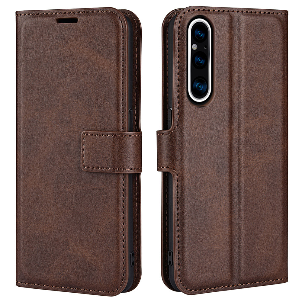 For Sony Xperia 1 V Wallet Cell Phone Case Calf Texture PU Leather Stand Phone Cover