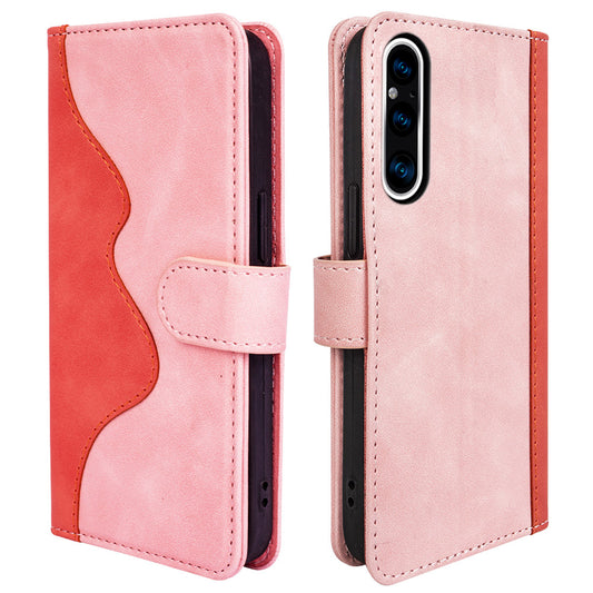 For Sony Xperia 1 V Dual Color Splicing Stand Wallet Phone Case PU Leather Cover