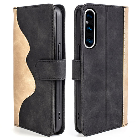 For Sony Xperia 1 V Dual Color Splicing Stand Wallet Phone Case PU Leather Cover