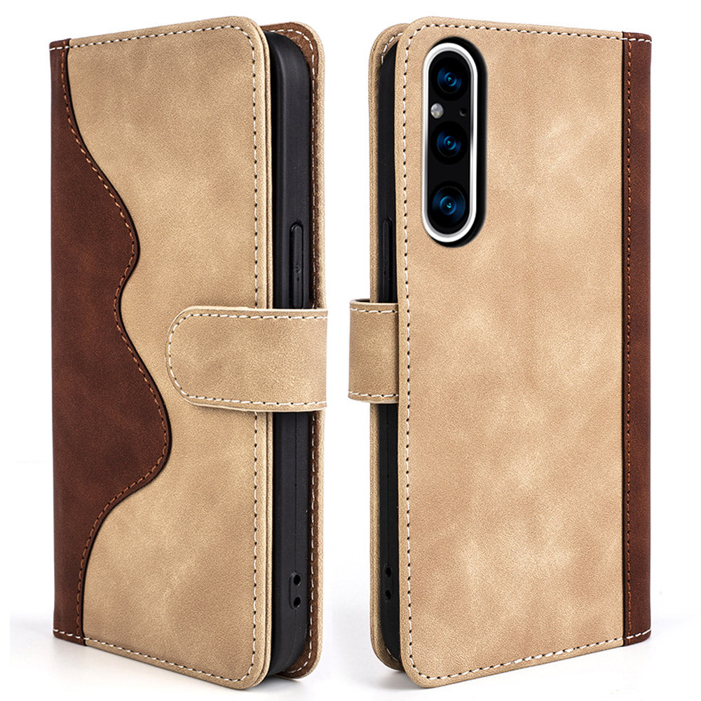 For Sony Xperia 1 V Dual Color Splicing Stand Wallet Phone Case PU Leather Cover