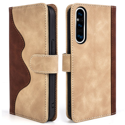 For Sony Xperia 1 V Dual Color Splicing Stand Wallet Phone Case PU Leather Cover