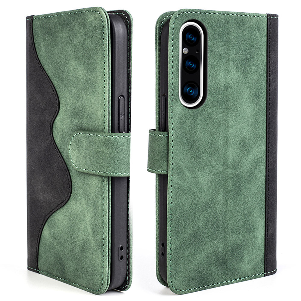 For Sony Xperia 1 V Dual Color Splicing Stand Wallet Phone Case PU Leather Cover