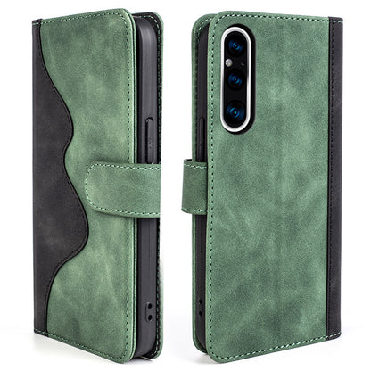 For Sony Xperia 1 V Dual Color Splicing Stand Wallet Phone Case PU Leather Cover