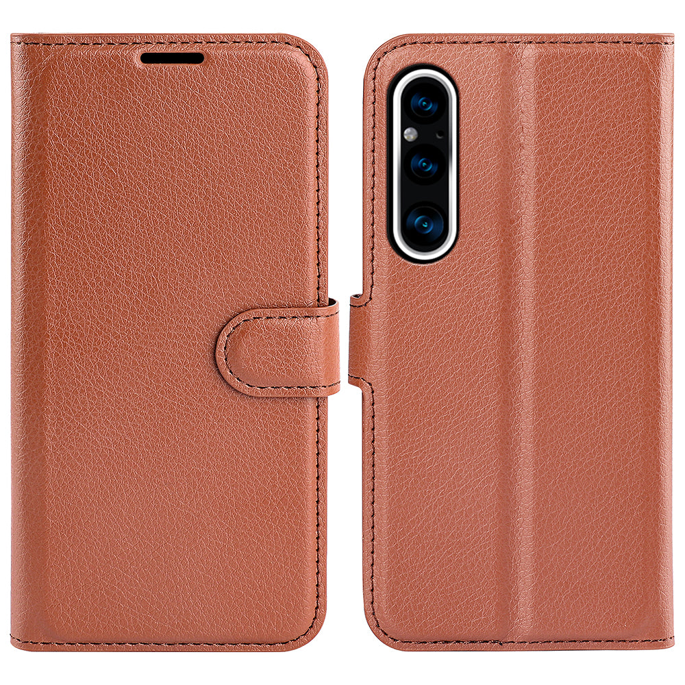 For Sony Xperia 1 V PU Leather Litchi Texture Phone Case Wallet Stand Flip Cover