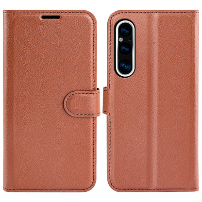 For Sony Xperia 1 V PU Leather Litchi Texture Phone Case Wallet Stand Flip Cover