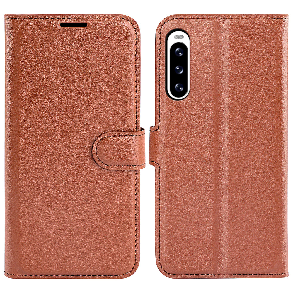 For Sony Xperia 10 V Litchi Texture Anti-scratch Phone Cover Leather Stand Wallet Phone Case