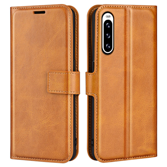 Leather Cell Phone Case For Sony Xperia 10 V , Wallet Square Magnetic Clasp Calf Texture Stand Phone Cover
