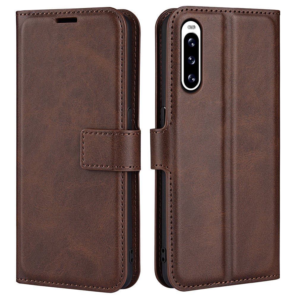 Leather Cell Phone Case For Sony Xperia 10 V , Wallet Square Magnetic Clasp Calf Texture Stand Phone Cover