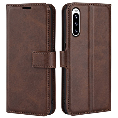 Leather Cell Phone Case For Sony Xperia 10 V , Wallet Square Magnetic Clasp Calf Texture Stand Phone Cover