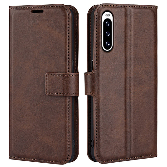 Leather Cell Phone Case For Sony Xperia 10 V , Wallet Square Magnetic Clasp Calf Texture Stand Phone Cover