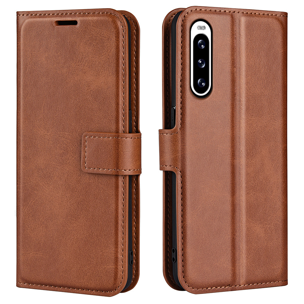 Leather Cell Phone Case For Sony Xperia 10 V , Wallet Square Magnetic Clasp Calf Texture Stand Phone Cover