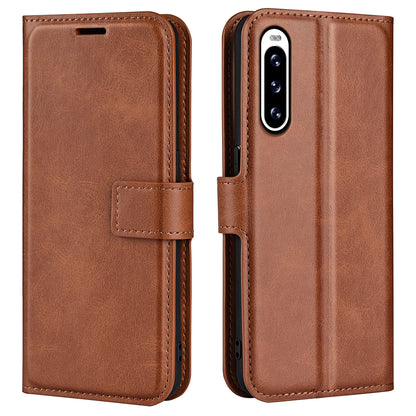 Leather Cell Phone Case For Sony Xperia 10 V , Wallet Square Magnetic Clasp Calf Texture Stand Phone Cover