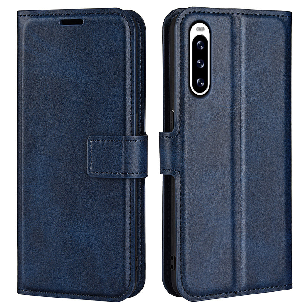 Leather Cell Phone Case For Sony Xperia 10 V , Wallet Square Magnetic Clasp Calf Texture Stand Phone Cover