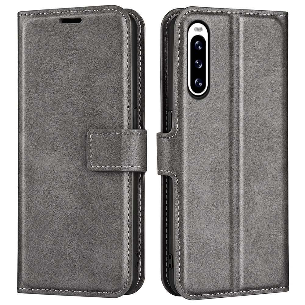 Leather Cell Phone Case For Sony Xperia 10 V , Wallet Square Magnetic Clasp Calf Texture Stand Phone Cover