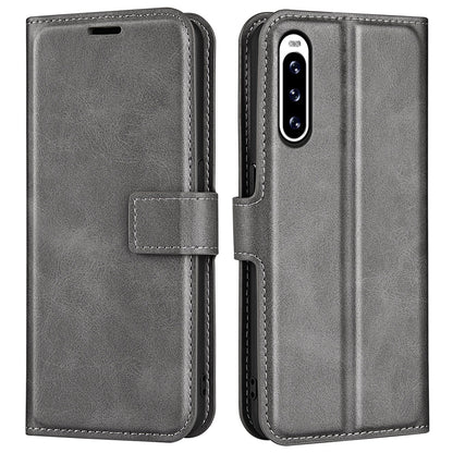 Leather Cell Phone Case For Sony Xperia 10 V , Wallet Square Magnetic Clasp Calf Texture Stand Phone Cover