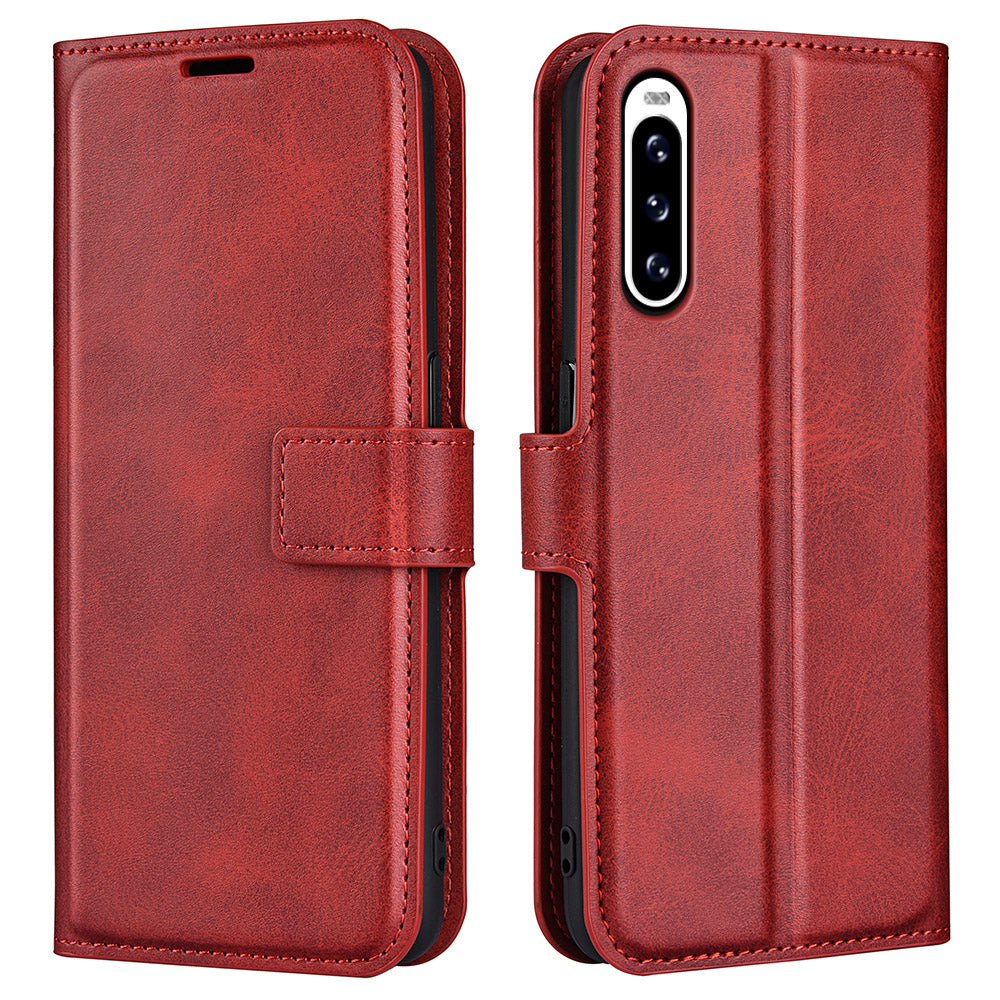 Leather Cell Phone Case For Sony Xperia 10 V , Wallet Square Magnetic Clasp Calf Texture Stand Phone Cover