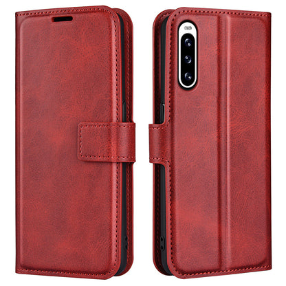 Leather Cell Phone Case For Sony Xperia 10 V , Wallet Square Magnetic Clasp Calf Texture Stand Phone Cover