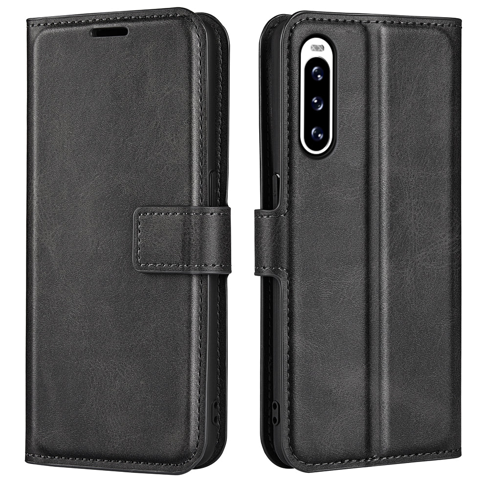 Leather Cell Phone Case For Sony Xperia 10 V , Wallet Square Magnetic Clasp Calf Texture Stand Phone Cover