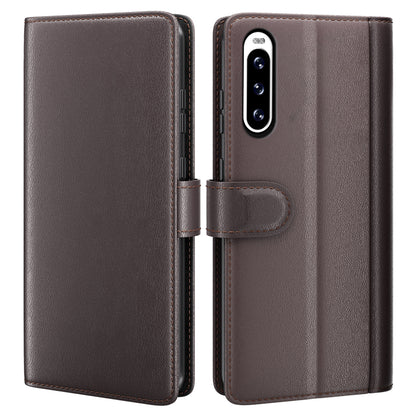 For Sony Xperia 10 V Wallet Phone Flip Case Genuine Split Leather Cell Phone Stand Cover