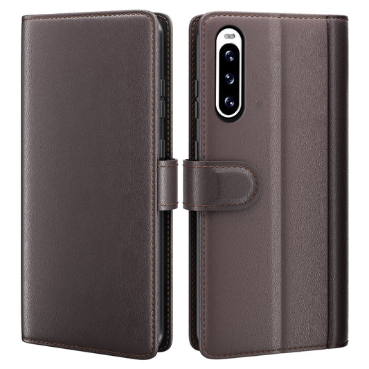 For Sony Xperia 10 V Wallet Phone Flip Case Genuine Split Leather Cell Phone Stand Cover